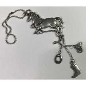 Vintage Silver Tone Horse Pendant/ Key Chain W/Cowboy Boot/Horseshoe/Hat-Riding